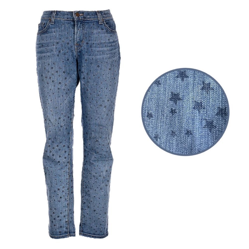 J Brand Aoki Vin Star Boyfriend Ankle Jeans Size 30 Blue Denim Star Print